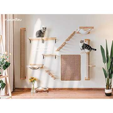 FUKUMARU Cat Climbing Shelf Wall Mounted, Four Step Cat Stairway with Jute Scratching for Cats Perch Platform Supplies
