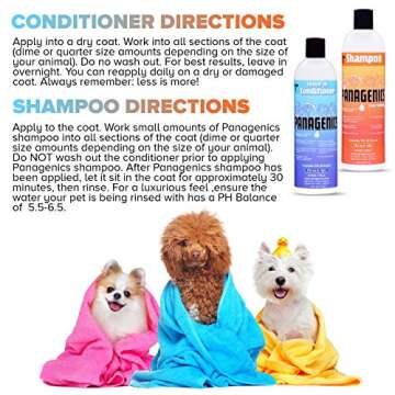 Panagenics | Pet Shampoo and Leave-in Conditioner Combination Set (16 Ounce Bottles) - Safe for All Animals, Unscented, Contains Citrus and Aloe