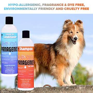 Panagenics | Pet Shampoo and Leave-in Conditioner Combination Set (16 Ounce Bottles) - Safe for All Animals, Unscented, Contains Citrus and Aloe