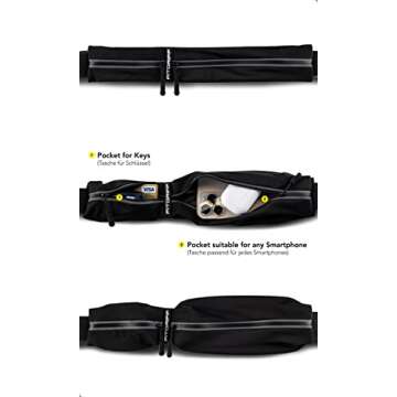 Fitgriff® Running Belt for Men & Women - Secure Jogging Pouch for Phone, Keys & Essentials - For All Cell Phones (Black, 24.5" - 35.5" Waist Size)