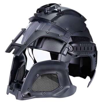 Cosplay Airsoft Full Face Head Helmet Tactical Sorta-Kinda Mandalorian/Boba Fett/Galac-Tac Style Helmet with Exchangable Lens(Black)