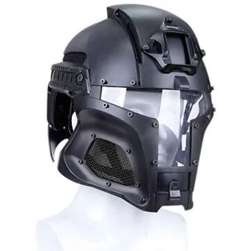 Cosplay Airsoft Full Face Head Helmet Tactical Sorta-Kinda Mandalorian/Boba Fett/Galac-Tac Style Helmet with Exchangable Lens(Black)