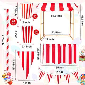 Meooeck 75 Pcs Carnival Circus Concession Stand Decor Kit Red White Striped Table Skirt and Pennant ...