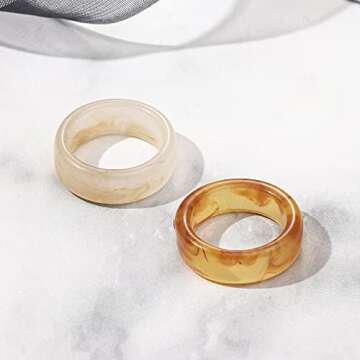 Jstyle 5-10Pcs Vintage Resin Acrylic Rings for Women Stackable Colorful Trendy Chunky Transparent Plastic Band Rhinestone Gem Rings Set