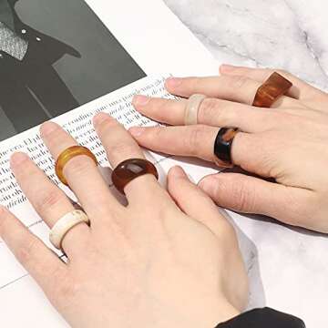 Jstyle 5-10Pcs Vintage Resin Acrylic Rings for Women Stackable Colorful Trendy Chunky Transparent Plastic Band Rhinestone Gem Rings Set