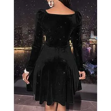 Long Sleeve Glitter Skater Dress for Women - Elegant Velvet Style
