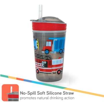 Nuby All in One Snack Bowl and No Spill Soft Straw Cup - 1 Pack Multicolor Snack N' Sip - Holds: 4.5 oz Container with Lid and 9 oz/ 270 ml Straw Cup (12 Months +)