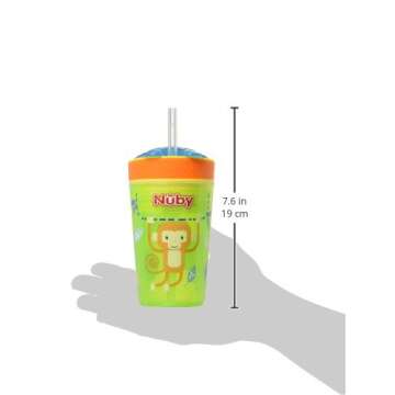 Nuby All in One Snack Bowl and No Spill Soft Straw Cup - 1 Pack Multicolor Snack N' Sip - Holds: 4.5 oz Container with Lid and 9 oz/ 270 ml Straw Cup (12 Months +)
