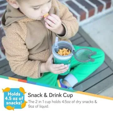 Nuby All in One Snack Bowl and No Spill Soft Straw Cup - 1 Pack Multicolor Snack N' Sip - Holds: 4.5 oz Container with Lid and 9 oz/ 270 ml Straw Cup (12 Months +)