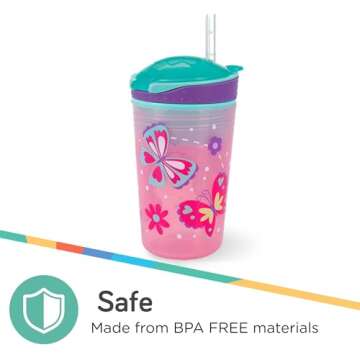 Nuby All in One Snack Bowl and No Spill Soft Straw Cup - 1 Pack Multicolor Snack N' Sip - Holds: 4.5 oz Container with Lid and 9 oz/ 270 ml Straw Cup (12 Months +)