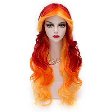 MQ Ombre Wavy Wigs for Women,29.5 Inch Long Curly Wigs,Colorful Wigs,Charming Women's Long Curly Ful...