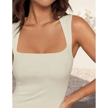 ZESICA Women's Summer Bodycon Midi Dress Sleeveless Square Neck Slim Fit Back Slit Long Cocktail Party Dresses,Apricot,Medium