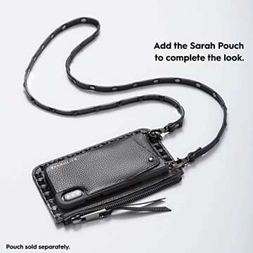 Bandolier Sarah Crossbody Phone Case and Wallet - Black Leather with Pewter Detail - for iPhone X/XS