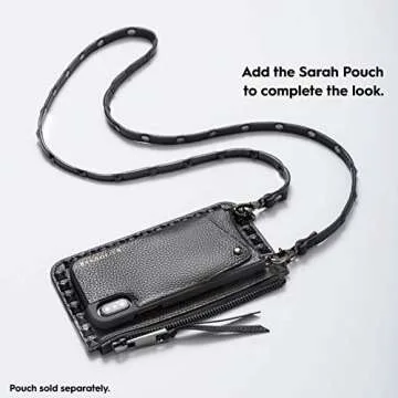Bandolier Sarah Crossbody Phone Case and Wallet - Black Leather with Pewter Detail - for iPhone X/XS