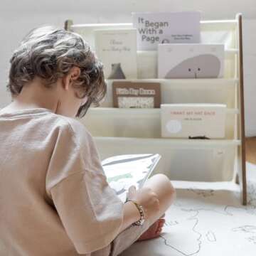 3 Sprouts Recycled Fabric Kids Bookshelf – 4-Tier Sling Book Rack Storage - Kids Room Book Shelves...