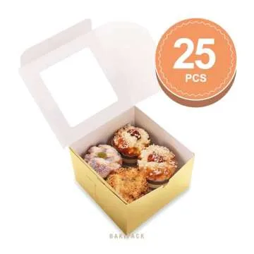 Elegant Gold Bakery Boxes with Window - 25 pcs Set