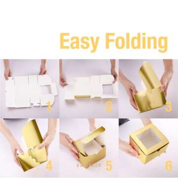 Elegant Gold Bakery Boxes with Window - 25 pcs Set