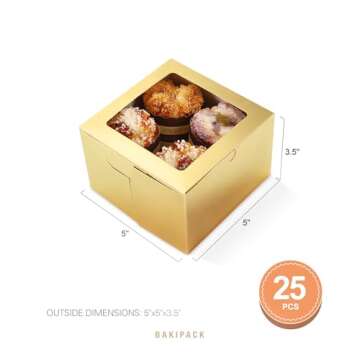 Elegant Gold Bakery Boxes with Window - 25 pcs Set