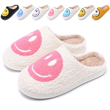 Cute Smile Face Slippers for Women and Men,Soft Plush Comfy Warm Couple Slip-On House Happy Face Sli...