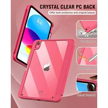TiMOVO Case for iPad 10th Generation with Pencil Holder iPad 10.9 Inch Case 2022, iPad Case 10th Generation Hybrid Slim Tri-fold Stand Protective Cover with Clear Back for iPad 10, Watermelon Pink