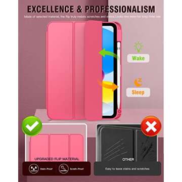 TiMOVO Case for iPad 10th Generation with Pencil Holder iPad 10.9 Inch Case 2022, iPad Case 10th Generation Hybrid Slim Tri-fold Stand Protective Cover with Clear Back for iPad 10, Watermelon Pink
