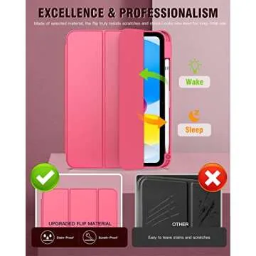 TiMOVO Case for iPad 10th Generation with Pencil Holder iPad 10.9 Inch Case 2022, iPad Case 10th Generation Hybrid Slim Tri-fold Stand Protective Cover with Clear Back for iPad 10, Watermelon Pink