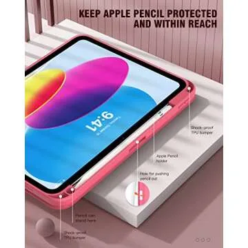 TiMOVO Case for iPad 10th Generation with Pencil Holder iPad 10.9 Inch Case 2022, iPad Case 10th Generation Hybrid Slim Tri-fold Stand Protective Cover with Clear Back for iPad 10, Watermelon Pink