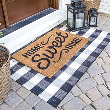 Buffalo Plaid Outdoor Rug, 3'x5' Black and White Check Indoor/Outdoor Area Rugs, Layering Rug for He...