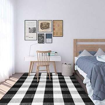 Buffalo Plaid Outdoor Rug, 3'x5' Black and White Check Indoor/Outdoor Area Rugs, Layering Rug for Hello/Welcome Door Mat, Washable Cotton Woven Farmhouse Mat for Fall Front Porch Décor