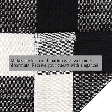 Buffalo Plaid Outdoor Rug, 3'x5' Black and White Check Indoor/Outdoor Area Rugs, Layering Rug for Hello/Welcome Door Mat, Washable Cotton Woven Farmhouse Mat for Fall Front Porch Décor