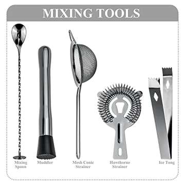 VG Cocktail Shaker Set with Acrylic Stand | 15 Pieces Mixology Bartender Kit | Bar Tools Set with All Bar Accessories for Dink Mixing, Beginers Home Bartending