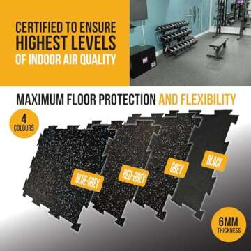 Rubber King Interlocking Tiles - 10 Piece 19" x 19" x 6mm, Eco-Friendly Gym Flooring