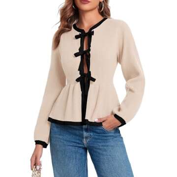 BZB Womens Cardigan Sweaters Open Front 2024 Trendy Winter Cute Contrast Colors Sweaters Cropped Kit...