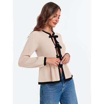 BZB Womens Cardigan Sweaters Open Front 2024 Trendy Winter Cute Contrast Colors Sweaters Cropped Kitted Jacket Babydoll Tops