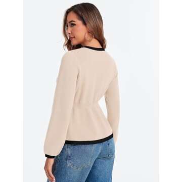 BZB Womens Cardigan Sweaters Open Front 2024 Trendy Winter Cute Contrast Colors Sweaters Cropped Kitted Jacket Babydoll Tops