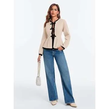 BZB Womens Cardigan Sweaters Open Front 2024 Trendy Winter Cute Contrast Colors Sweaters Cropped Kitted Jacket Babydoll Tops