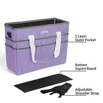JJRING Craft Organizer Tote Bag, Large Art Storage Caddy with Multiple Pockets, Lilac Sewing Bag for Art, Craft, Scrapbooking, School, Medical, and Office Supplies Storage