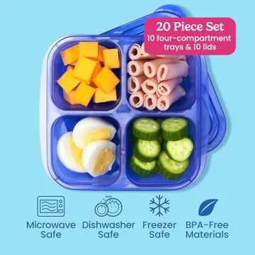 Bentgo Easyboxes 4-Compartment Snack Containers - 20-Piece Set with 10 Trays & 10 Custom-Fit Lids to Seal in Freshness - Reusable Food Storage & Meal Prep Bento BPA-Free Containers (Jewel Brights)