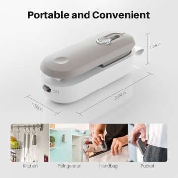 ODSD Bag Sealer, 2 in 1 Mini Bag Sealer Heat Seal and Cutter with Lanyard, Portable Handheld Chip Bag Sealer Heat Sealer for Snacks Candies Plastic Bag Food Storage (Batteries Included)