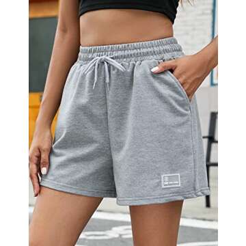 Flygo Athletic Workout Sweat Shorts for Women - Comfy High Waisted Casual Summer Shorts with Pockets