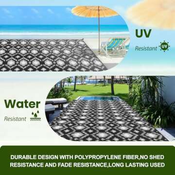 ROMROL Outdoor Rug, 5x8ft Outdoor Plastic Straw Rug, Reversible Outdoor Mats, Area Rug Decor, Waterproof, Portable, Camping Mat and Rug for Indoor, Outdoors, RV, Patio, Outside, Black and White