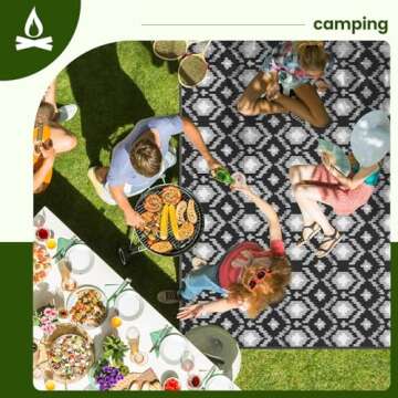 ROMROL Outdoor Rug, 5x8ft Outdoor Plastic Straw Rug, Reversible Outdoor Mats, Area Rug Decor, Waterproof, Portable, Camping Mat and Rug for Indoor, Outdoors, RV, Patio, Outside, Black and White