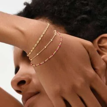 MEVECCO Dainty Gold Beads Bracelet for Women Jewelry