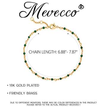 MEVECCO Dainty Gold Beads Bracelets,18K Gold Plated Handmade Cute Emerald Zircon Bead Chain Minimalist Bracelet for Women Jewelry Gifts