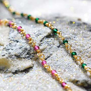 MEVECCO Dainty Gold Beads Bracelets,18K Gold Plated Handmade Cute Emerald Zircon Bead Chain Minimalist Bracelet for Women Jewelry Gifts