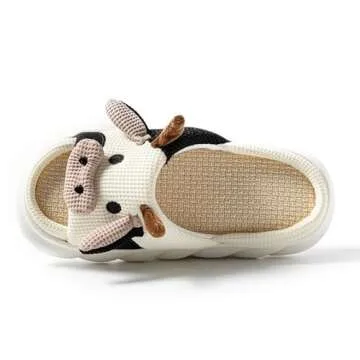 Gaolinci Cartoon Animal Shape Slippers, Womens Four Seasons Home Linen Slippers (Cow-US 6.5-7.5)