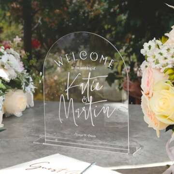 UNIQOOO 10 Pack Acrylic 8x10 Clear Arch Table Sign for Wedding with Holders, 1/8 in Thick, DIY Blank Arch Sign Sheet Perfect for Decoration, Party,Anniversary, Event, Stand Included