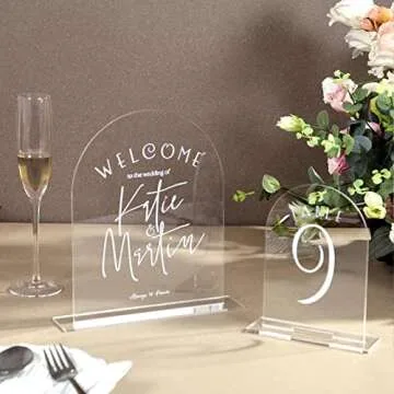 UNIQOOO 10 Pack Acrylic 8x10 Clear Arch Table Sign for Wedding with Holders, 1/8 in Thick, DIY Blank Arch Sign Sheet Perfect for Decoration, Party,Anniversary, Event, Stand Included