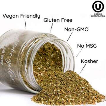 Jamie Geller Za'atar Spice Seasoning | Fresh Hyssop Herb Mix Spices (3.5 oz Glass Jar, 100g) OU KOSH...