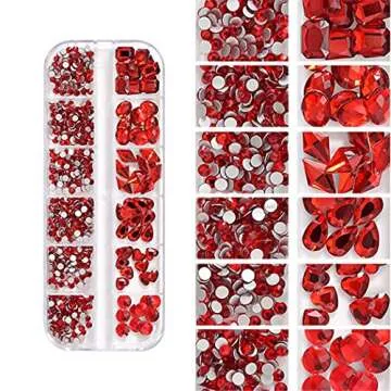 WOKOTO 2 Box Flat Back Champagne And Red Nail Rhinestones And Crystal Set For Acrylic Nails Fake Diamonds Rhinestones Set With Nail Tweezers And Pencils Kit For Girls Women